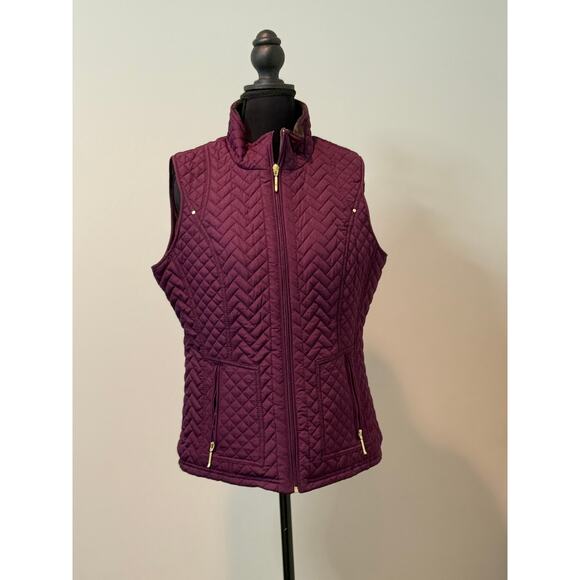 Eggplant color womens puffy vest with zipper - Picture 1 of 3